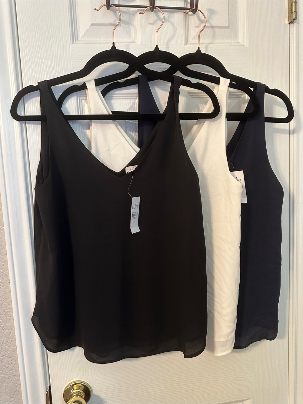 LOFT Black, White & Navy V-Neck Layering Camisoles - Set of 3